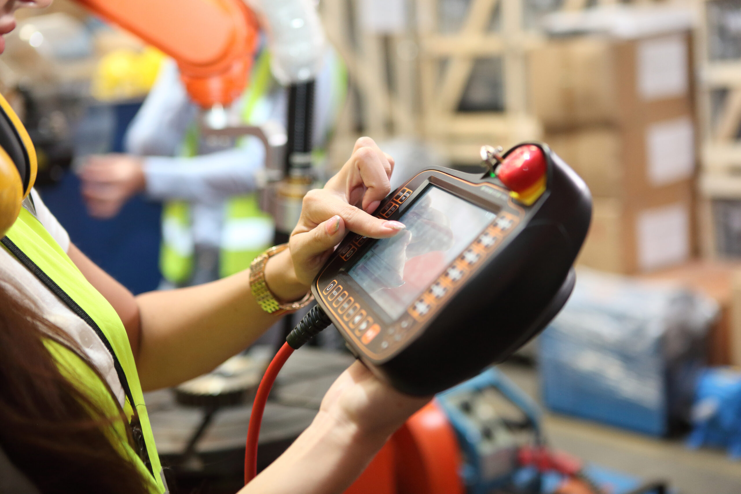 Smart industry robot arms digital factory technology. Concept of automation manufacturing process of Industry, training concept